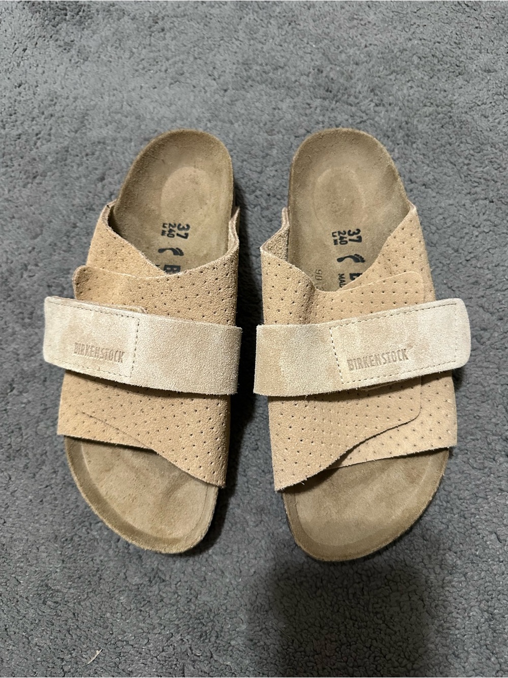 Birkenstock Suede Slide Sandals in Tan and Light Brown